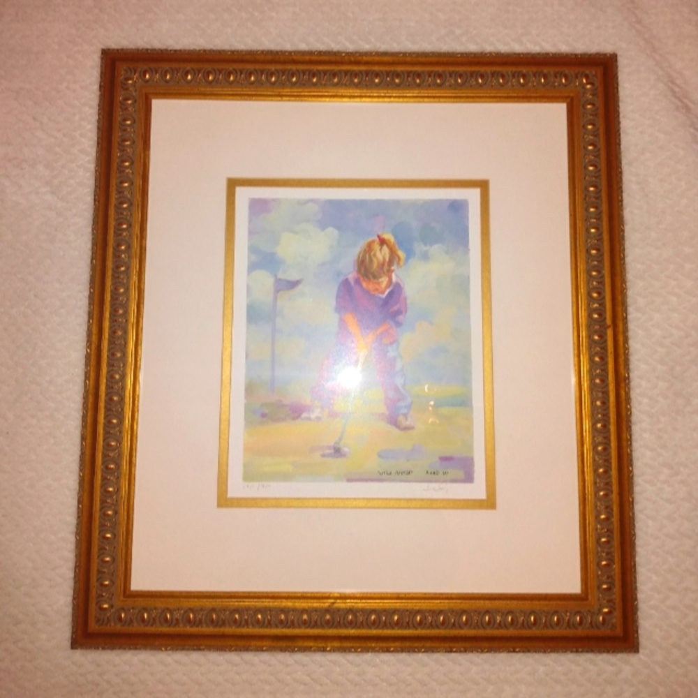 Rare Signed Lucelle Raad  Framed "Little Putter"Offset Lithograph